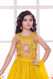 Yellow Floral Embroidered Lehenga Choli Set with Dupatta For Girls