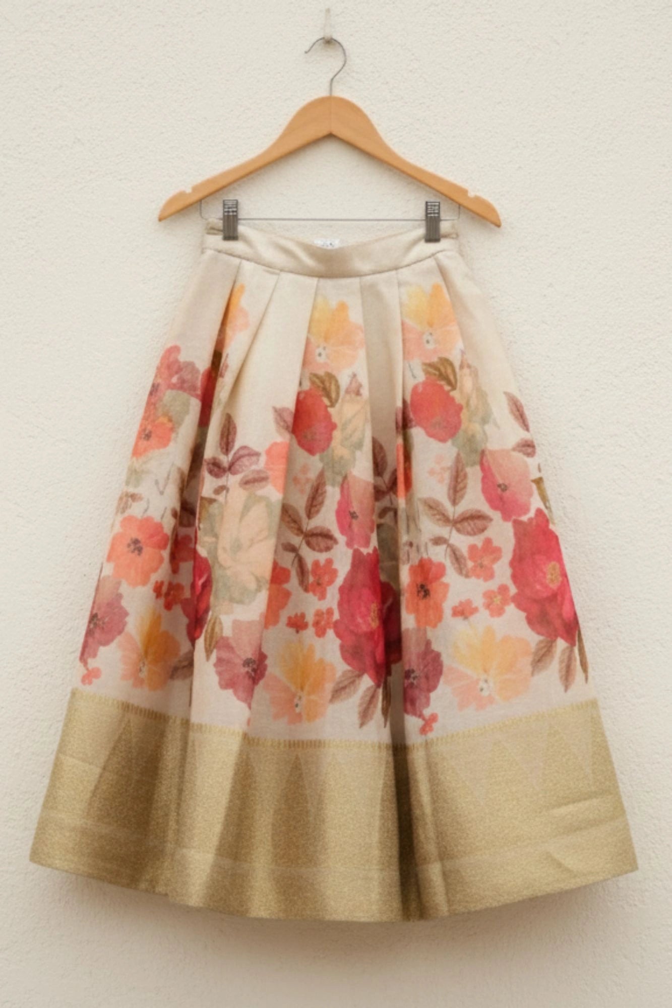 Cream And Red Bloom Floral Lehenga Choli Set For Girls