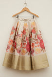 Cream And Red Bloom Floral Lehenga Choli Set For Girls