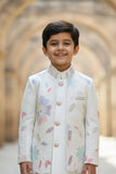 Ivory Pastel Sequins Embroidered Sherwani Set with Jacket For Boys