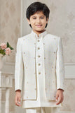 Cream Sequins Work And Thread Embroidered Sherwani Set For Boys