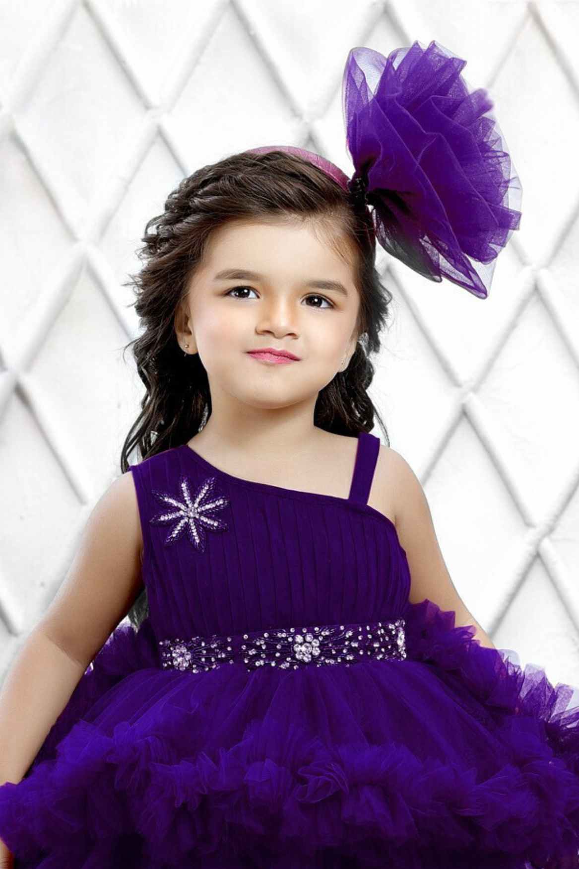 Violet Net Tailback Enhanced With Zardozi Waistband For Girls