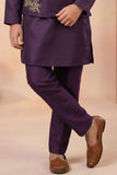 Boys Wine Kurta Set with Embroidered Nehru Jacket