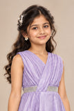 Elegant Sleeveless Lavender Shimmer Party Wear Gown For Girls