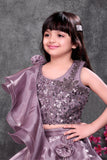 Premium Mauve Shimmer Ruffle Lehenga Set with Sequin Blouse For Girls