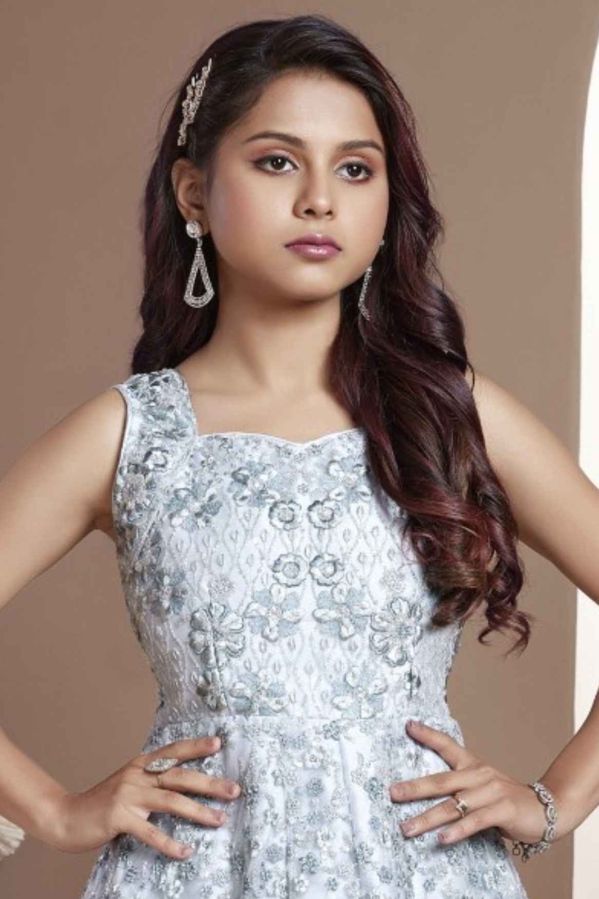 Pastel Blue Embroidered Party Wear Gown With Sequins Work For Girls