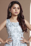 Pastel Blue Embroidered Party Wear Gown With Sequins Work For Girls