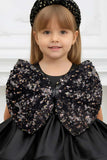 Black Sequin Bow Party Frock For Girls