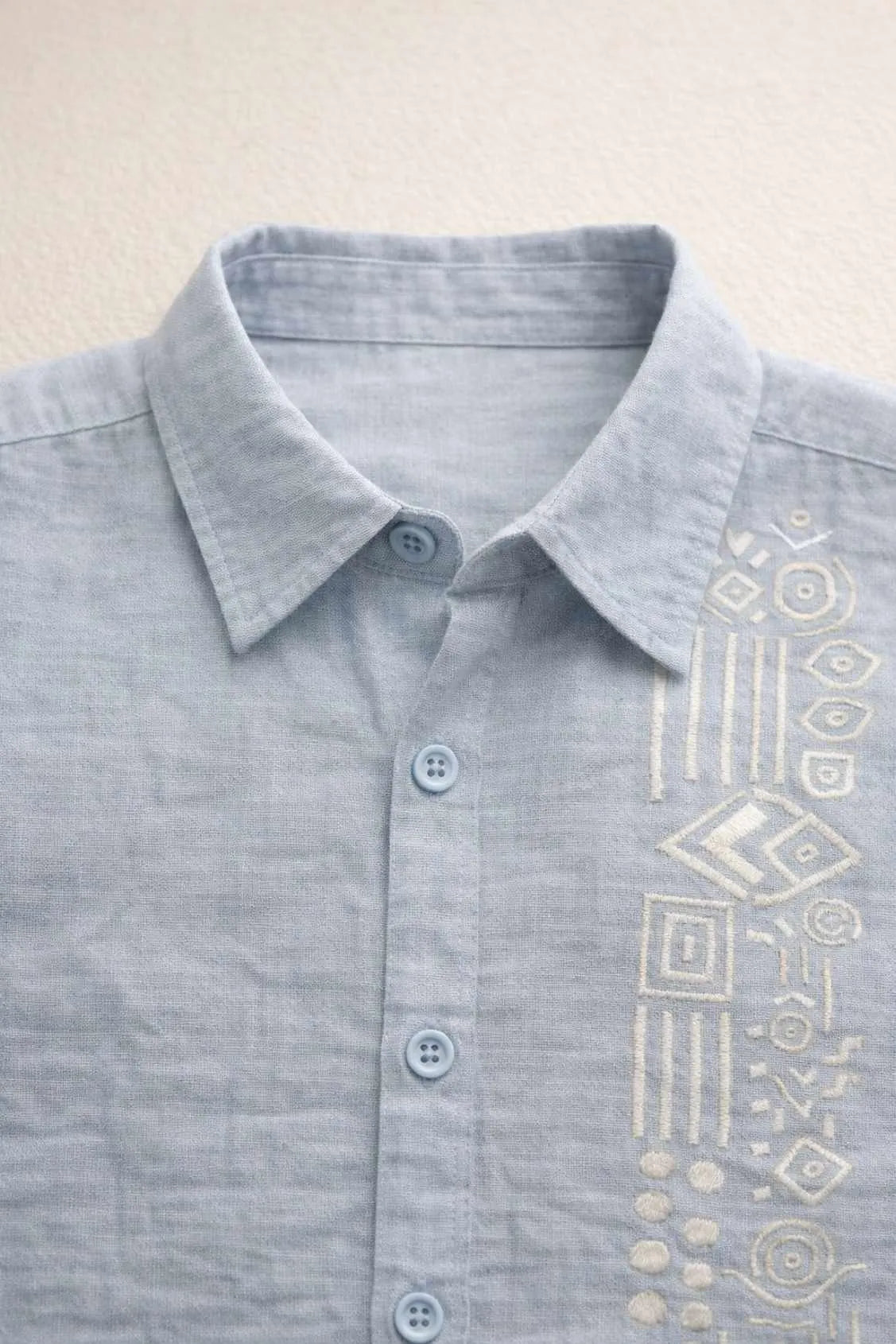 Sky Blue Thread work Shirt with Tribal Stripe Design for Boys