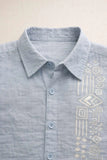 Sky Blue Thread work Shirt with Tribal Stripe Design for Boys
