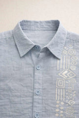 Sky Blue Thread work Shirt with Tribal Stripe Design for Boys