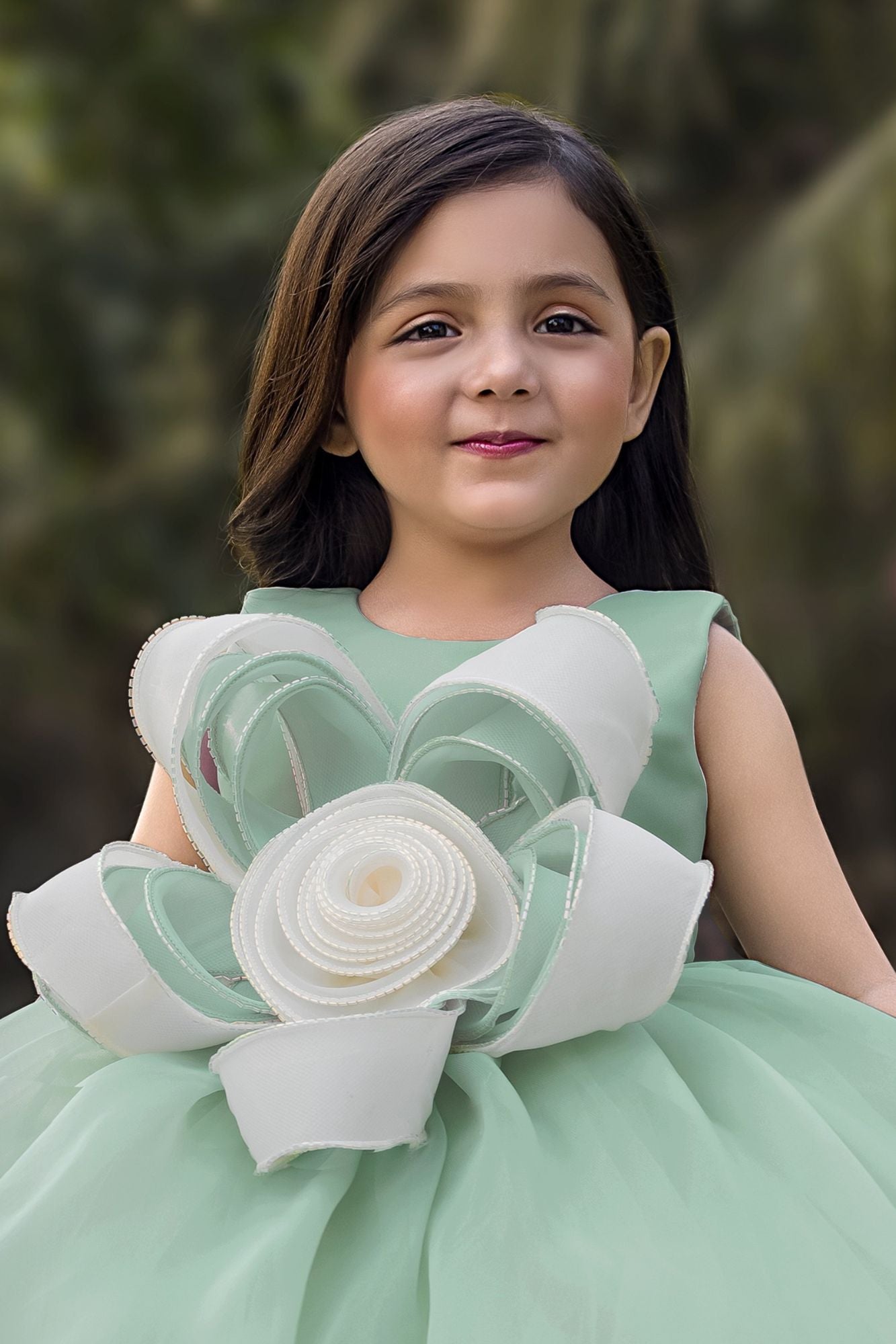 Girls Mint Green Floral Applique Party Dress