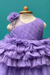 Purple Sleeveless And Floral Embellished Tailback Frock For Girls