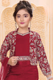 Red Embroidered 3-Piece Palazzo Set for Girls