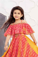 Red Off shoulder Gown With Zigzag Pattern For Girls