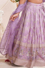 Lavender Sequins Embroidered And Stone Work Lehenga Choli Set For Girls