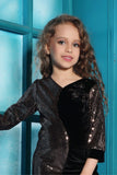 Black Sparkle Velvet And Sequin Party Dress For Girls