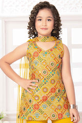 Elegant Yellow Sequin And Printed Sharara Set For Girls