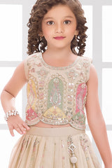 Fawn Embroidered Lehenga Choli Set For Girls