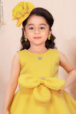 Yellow Sleeveless With Bow Embellishment And Stone Frock For Girls