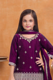 Wine  Embroidered Patiala Suit Set For Girls