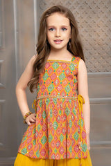 Elegant Mustard Printed And Sequin Palazzo Set For Girls