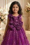 Purple 3D Floral Sequin Party Wear Gown