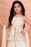 Cream Floral Embroidered Palazzo Set For Girls