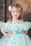 Mint Green Butterfly Appliqué Ball Gown  For Girls