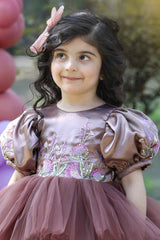 Brown Sequins Work Layered Party Wear Frock For Girls
