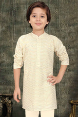 Cream Thread Work And Sequins Embroidered Kurta Set For Boys