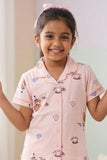 Girls Pink Teddy Print Night Suit Set