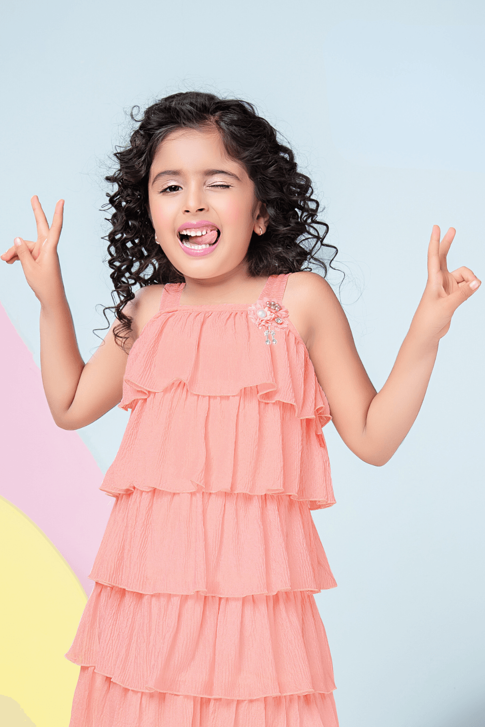 Stylish Orange Frilled Casual Wear Dress For Girls - Lagorii Kids
