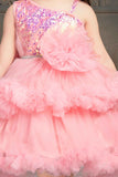 Peach Shimmer Tailback Party Wear Frock With Ruffle Layers For Girls