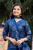 Stylish Blue Printed Palazzo Set With Sling Potli Bag For Girls