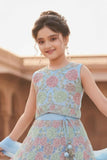 Sky Blue Floral Embroidered Lehenga Choli Set With Dupatta For Girls
