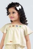 Cream Crochet Embellished Top And Shorts Set For Girls