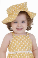 Lemon Yellow Printed Cotton Casual Wear Frock For Girls