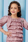 Dusty Pink Layered Party Frock with Matching Shrug For Girls