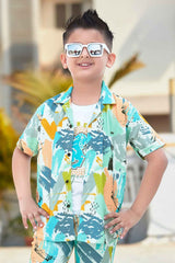 Trendy Multicolor Printed Shirt And T-Shirt With Shorts Set For Boys