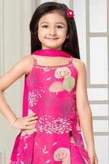 Rani Pink Printed Sleeveless Sharara Set For Girls