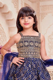 Navy Blue Embroidered Peplum Top Palazzo Set for Girls