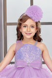 Lavender Sequin Embellished High-Low Party Dress with Ruffle Hem For Girls
