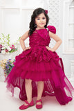 Rani Pink High-Low Party Frock with Ruffles For Girls