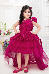 Rani Pink High-Low Party Frock with Ruffles For Girls