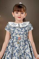 Blue Floral Printed Casual Wear Frock For Girls - Lagorii Kids