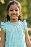 Light Blue Embroidered Pleated Frock For Girls