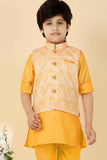 Yellow Kurta Set With Printed Bandi For Boys