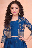 Royal Blue Lehenga Set With Embroidered Jacket For Girls