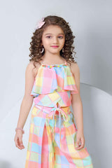 Stylish Multicolor Checked Printed Co Ord Set For Girls - Lagorii Kids